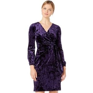Lauren Ralph Lauren Purple Crushed Velvet Wrap Dress V-Neck Long Sleeve NEW